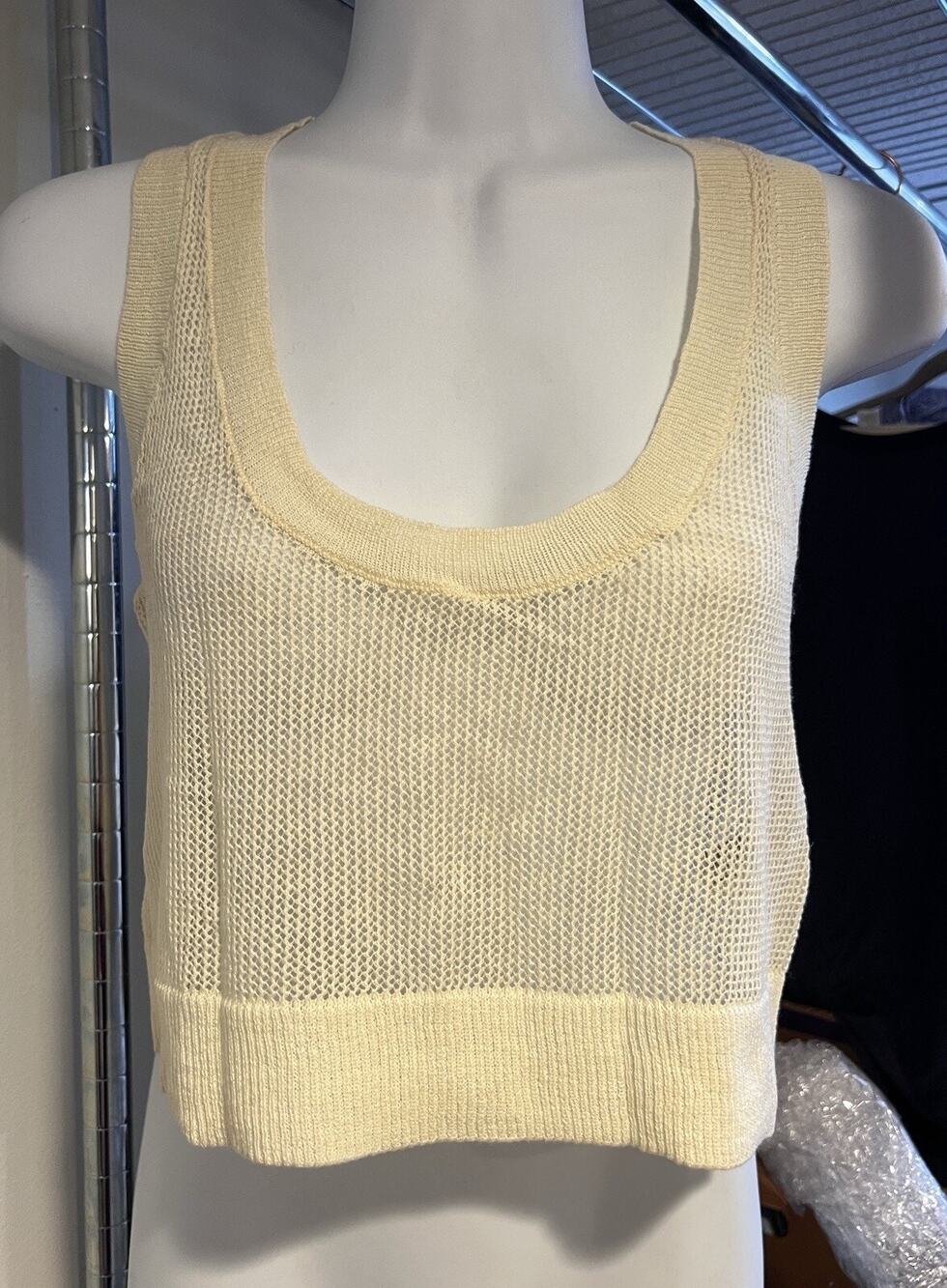 Rogan Ivory Knit Crop Top Size Medium Mesh See Thru Sheer y2k babydoll